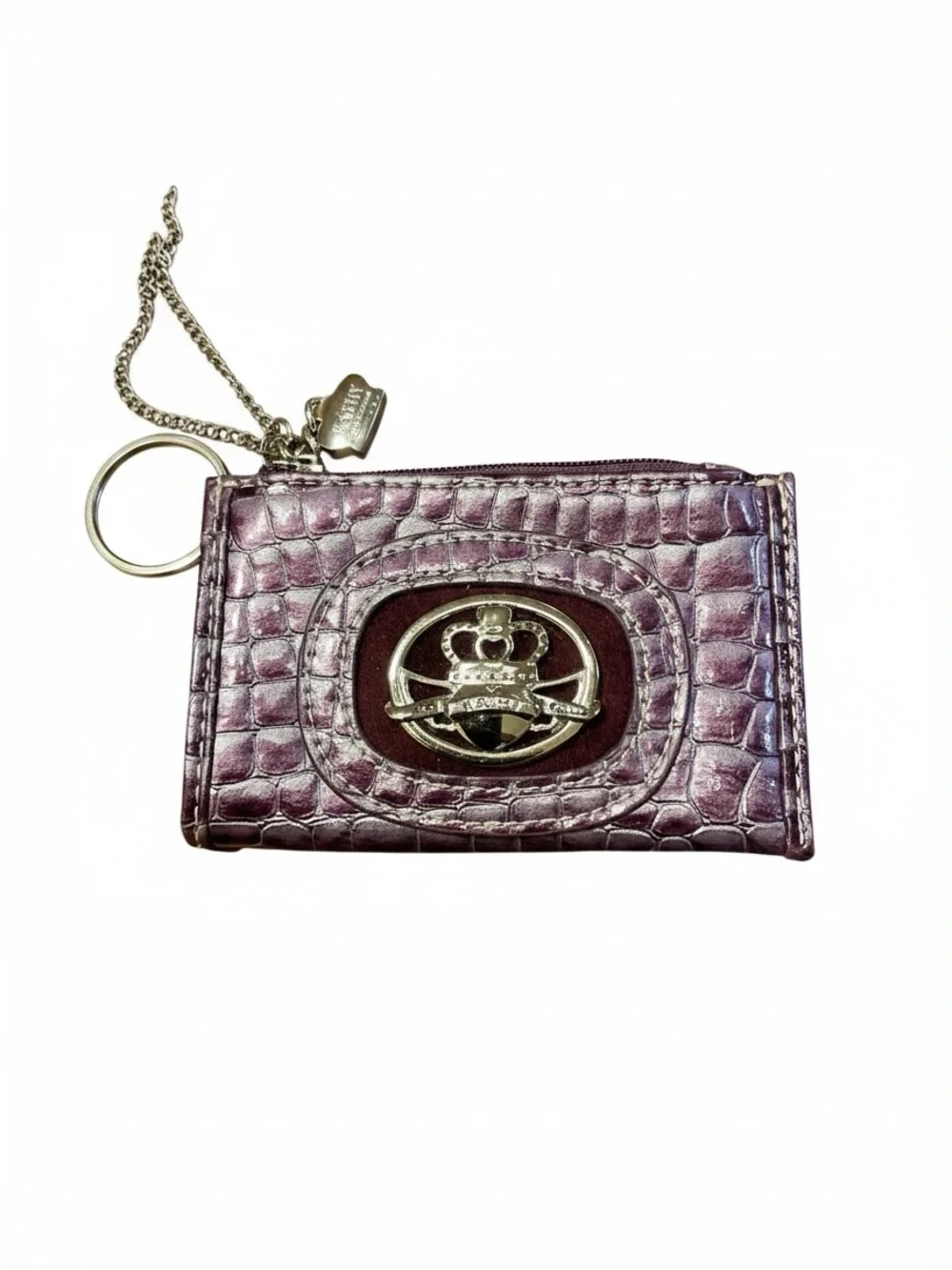 Kathy Van Zeeland Metallic Purple Croc-Embossed Card Holder Keyring